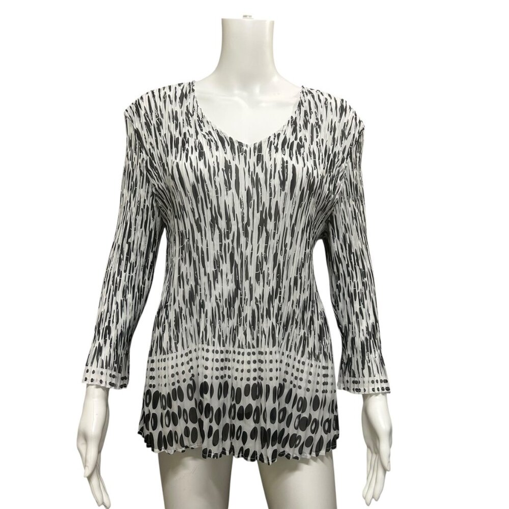 Lauren Michelle Black White Polka Dot Accordion Pleated Blouse Size XL
